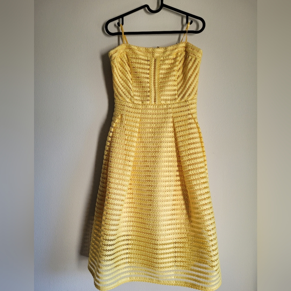 New York & Company Fit And Flare Strapless Eyelet Dress Yellow Size 4